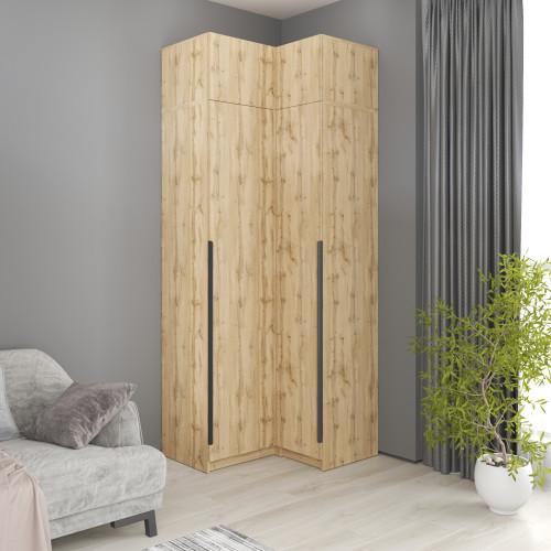 MebelStar Corner wardrobe with mezzanine Oscar chipboard BL-B, standard Tahoe oak, 97x52x260 cm (MBS-6992)