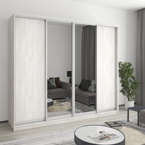 MebelStar Four-door wardrobe Standard AL 2DSP/2 Mirrors Alaska gray, 240x45x210 cm (MBS-12241)