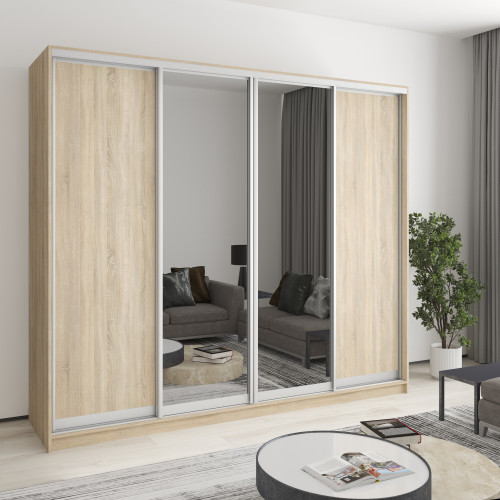 MebelStar Four-door wardrobe Standard AL 2DSP/2 Mirrors Sonoma Oak, 240x60x210 cm (MBS-12301)