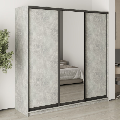 MebelStar Three-door wardrobe Combo BG 2DSP/Mirror Concrete, 210x45x210 cm (MBS-9131)