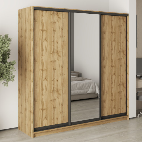 MebelStar Three-door wardrobe Combo BG 2DSP/Mirror Tahoe oak, 210x45x210 cm (MBS-9211)