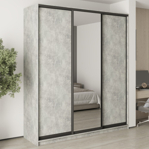 MebelStar Three-door wardrobe Combo BG 2DSP/Mirror Concrete, 210x60x240 cm (MBS-9681)