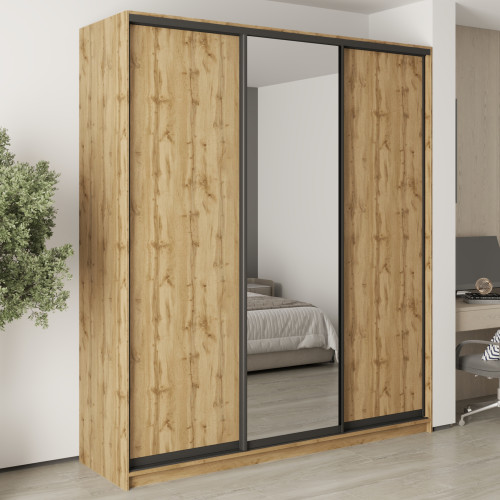 MebelStar Three-door wardrobe Combo BG 2DSP/Mirror Tahoe oak, 210x60x240 cm (MBS-9761)
