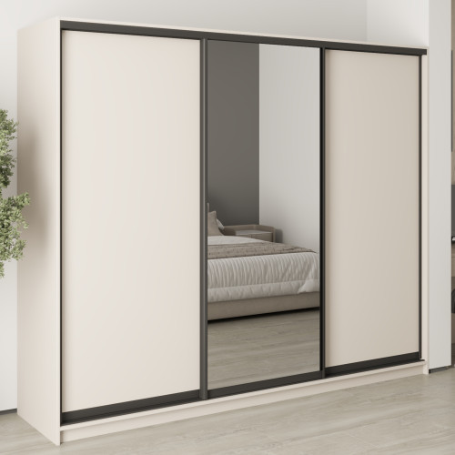 MebelStar Three-door wardrobe Uni BG 2DSP/Mirror Cashmere, 250x45x210 cm (MBS-7993)