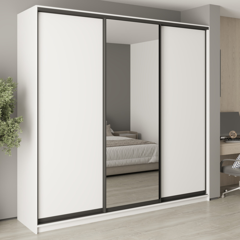 MebelStar Three-door wardrobe Uni BG 2DSP/Mirror Alaska white, 250x45x240 cm (MBS-7753)