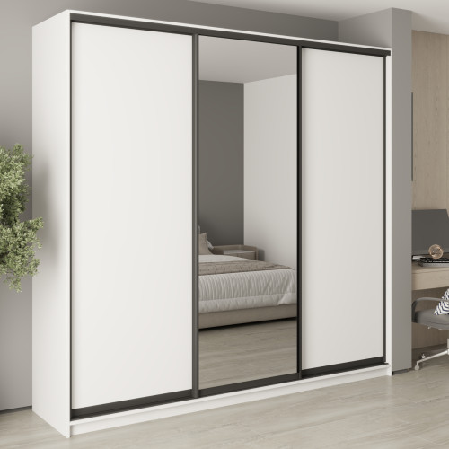 MebelStar Three-door wardrobe Uni BG 2DSP/Mirror Alaska white, 250x45x240 cm (MBS-7753)