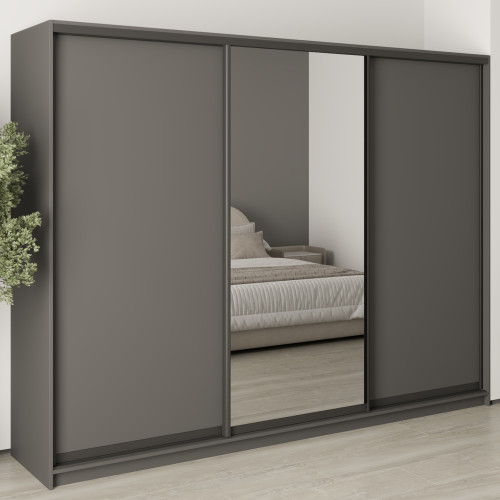 MebelStar Three-door wardrobe Uni BG 2DSP/Mirror Anthracite, 270x60x210 cm (MBS-7983)
