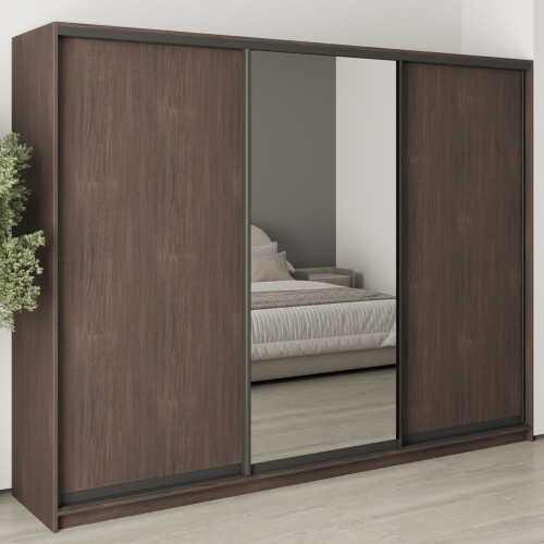 Шкаф-купе трехдверный MebelStar Уни BG 2ДСП/Зеркало 270x60x210 см Дуб ристрето (MBS-8023)