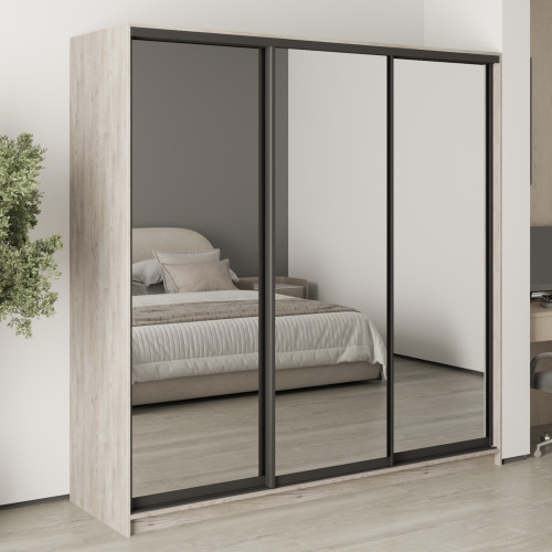 MebelStar Three-door wardrobe Combo BG 3 Mirrors Alaska gray, 210x45x210 cm (MBS-9331)