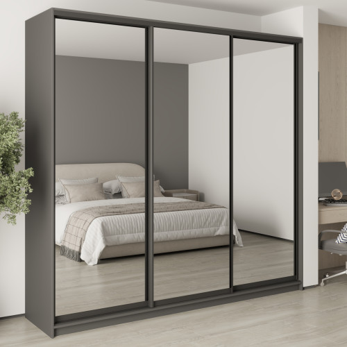 Шафа-купе тридверна MebelStar Уні BG 3 Дзеркала 250x45x240 см Антрацит (MBS-7833)