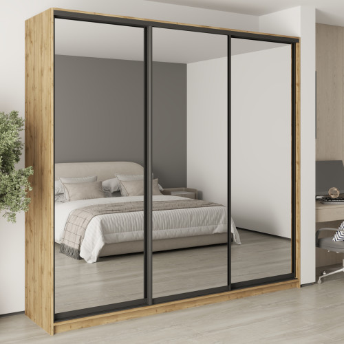 MebelStar Three-door wardrobe Uni BG 3 Mirrors Tahoe Oak, 250x60x240 cm (MBS-7893)