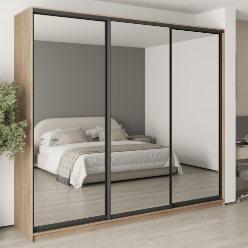 MebelStar Three-door wardrobe Uni BG 3 Mirrors Sonoma oak, 270x45x240 cm (MBS-7843)
