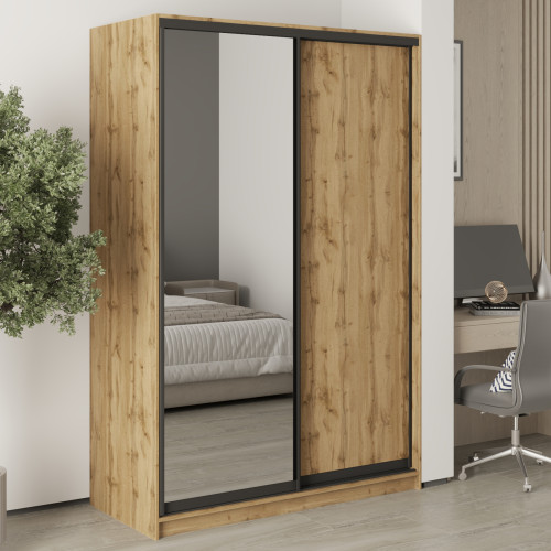 MebelStar Two-door wardrobe Standard BG DSP/Mirror Tahoe Oak, 140x45x210 cm (MBS-11051)