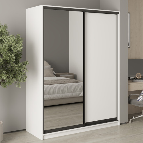 MebelStar Two-door wardrobe Combo BG DSP/Mirror Alaska white, 160x60x210 cm (MBS-11581)