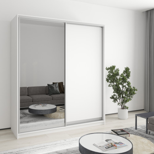 Шкаф-купе двухдверный MebelStar Уни AL ДСП/Зеркало 180x60x210 см Аляска белый (MBS-2607)