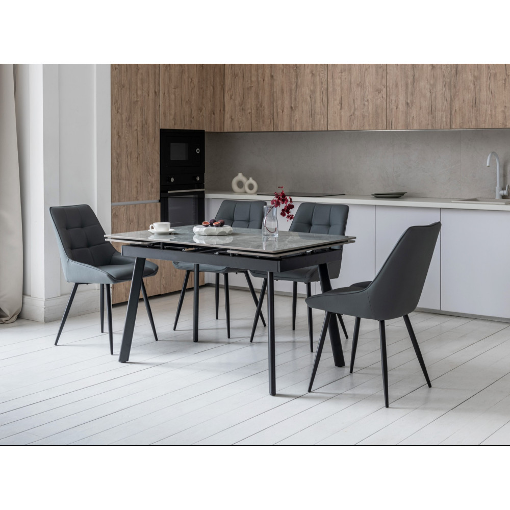 Обеденный керамический стол Vetro TM-98-1 Бьянко каррара грей/Черный (VTR-1230)