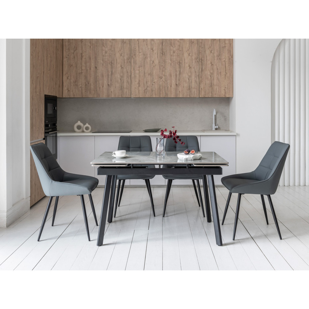 Обеденный керамический стол Vetro TM-98-1 Бьянко каррара грей/Черный (VTR-1230)