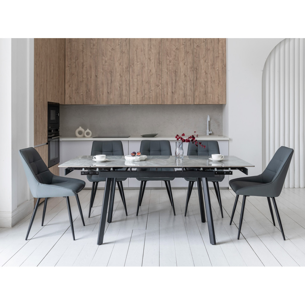 Обеденный керамический стол Vetro TM-98-1 Бьянко каррара грей/Черный (VTR-1230)