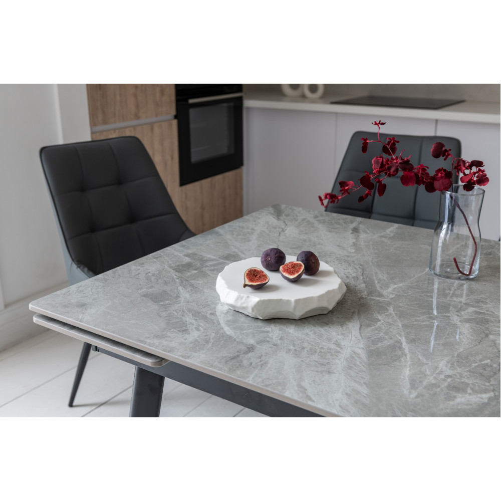 Обеденный керамический стол Vetro TM-98-1 Бьянко каррара грей/Черный (VTR-1230)
