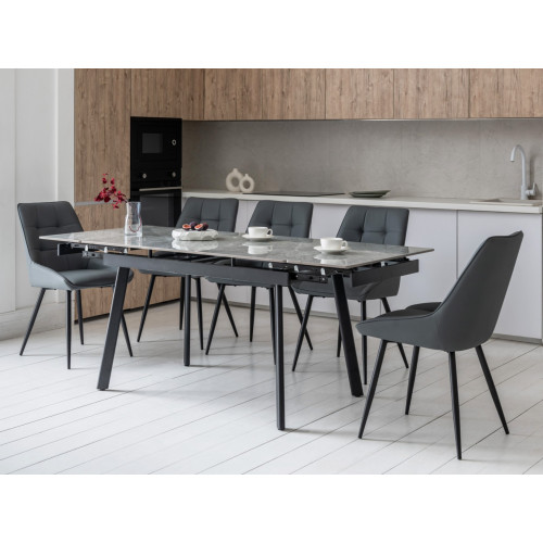 Обеденный керамический стол Vetro TM-98-1 Бьянко каррара грей/Черный (VTR-1230)