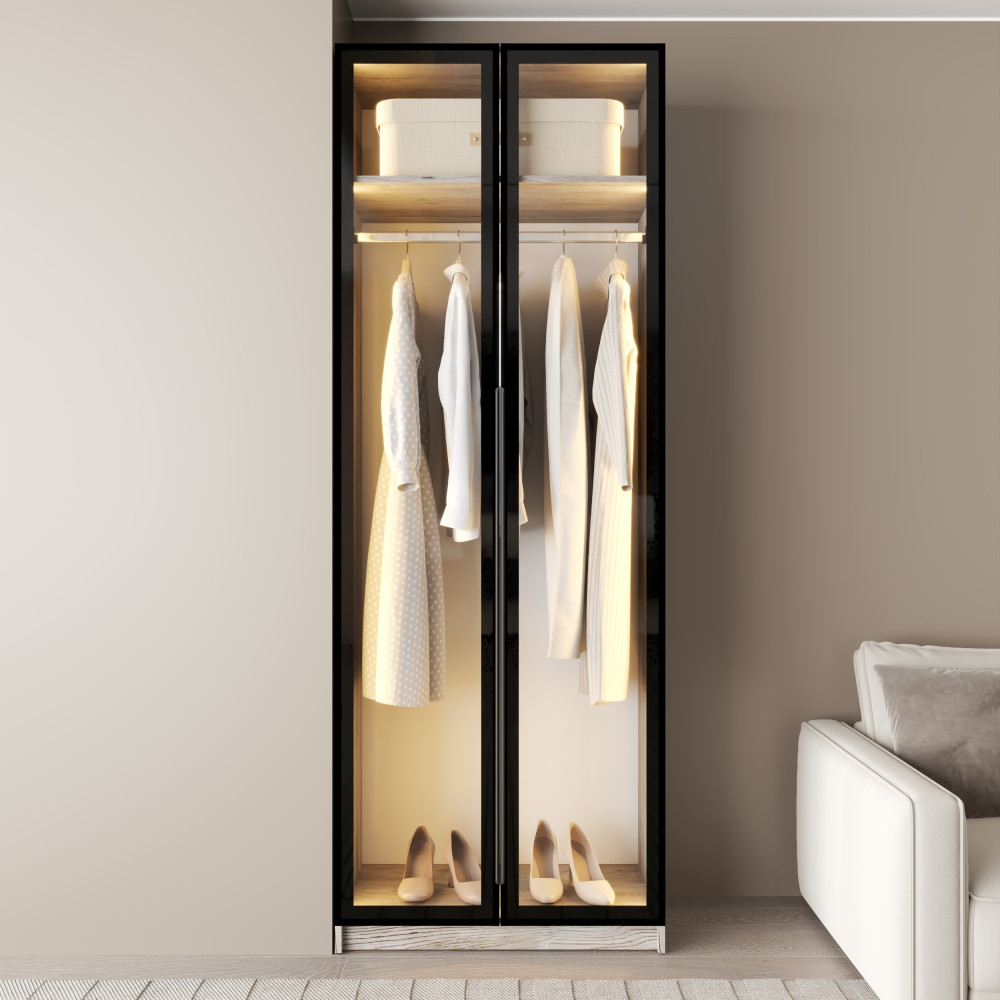 MebelStar 2-door wardrobe Oscar Showcase BL-B with LED lighting, standard Alaska gray, 80x52x220 cm (MBS-11676)
