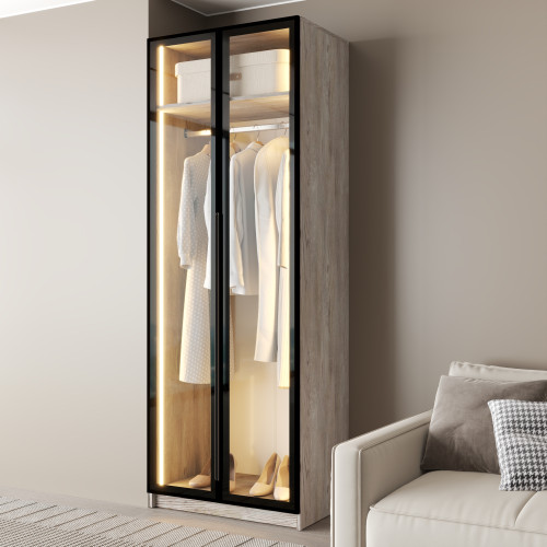 MebelStar 2-door wardrobe Oscar Showcase BL-B with LED lighting, standard Alaska gray, 80x52x220 cm (MBS-11676)