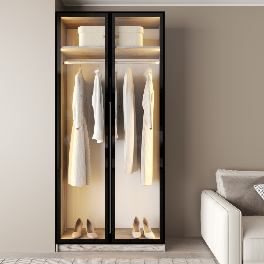 MebelStar 2-door wardrobe Oscar Showcase BL-B with LED lighting, standard Alaska gray, 100x52x220 cm (MBS-11686)