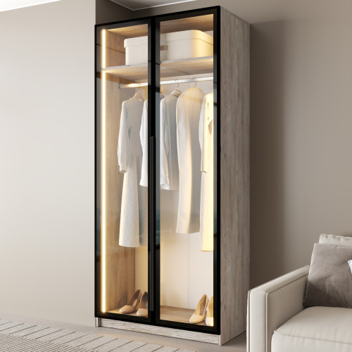MebelStar 2-door wardrobe Oscar Showcase BL-B with LED lighting, standard Alaska gray, 100x52x220 cm (MBS-11686)
