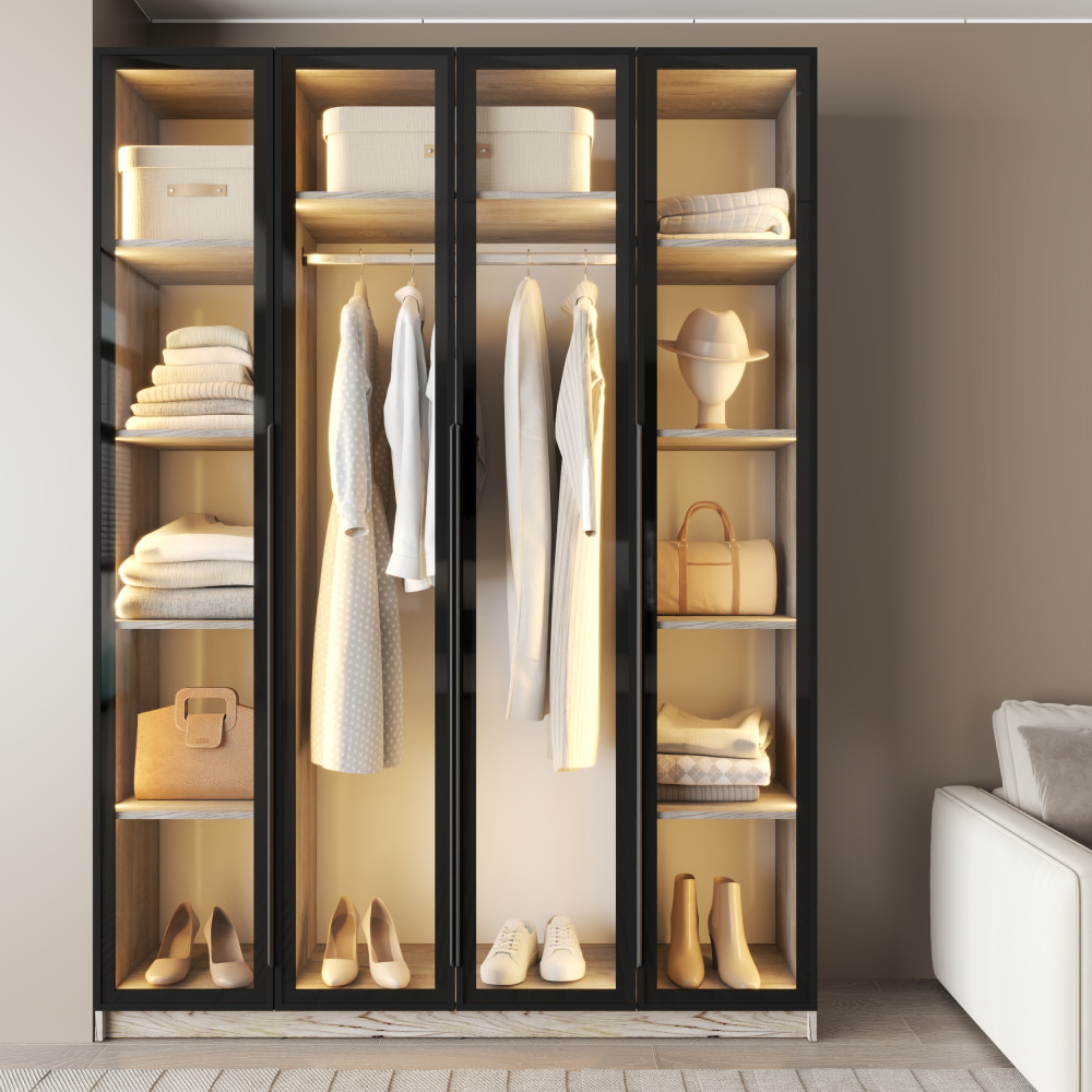 MebelStar 4-door wardrobe Oscar Showcase BL-B with LED lighting, standard Alaska gray, 160x52x220 cm (MBS-11716)