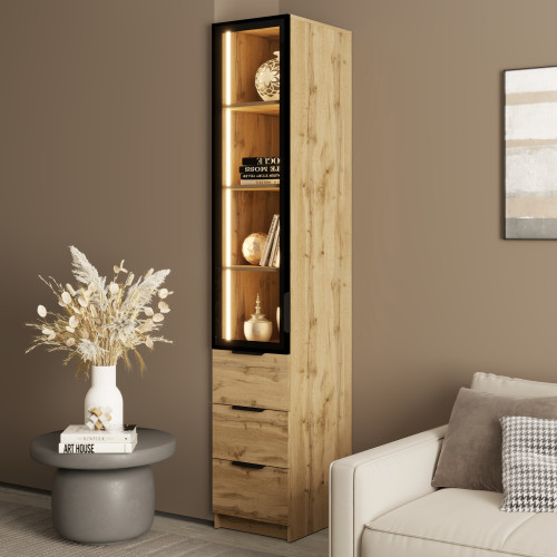 MebelStar Pencil case C with drawers Oscar Showcase with LED lighting Tahoe oak, 40x52x220 cm (MBS-13484)