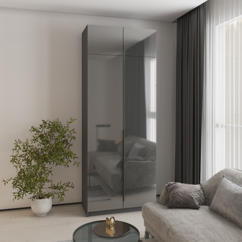 Шафа 2-дверна з антресоллю MebelStar Оскар Gloss BL-B, комплект полиць 100x52x260 см Антрацит/Антрацит (MBS-5397)