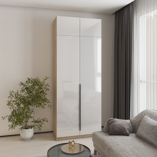 Шафа 2-дверна з антресоллю MebelStar Оскар Gloss BL-B, стандарт 100x52x260 см Дуб сонома/Білий (MBS-5387)