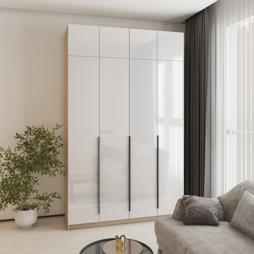 Шкаф 4-дверный с антресолью MebelStar Оскар Gloss BL-B, блок ящиков 160x52x260 см Дуб сонома/Белый (MBS-5527)