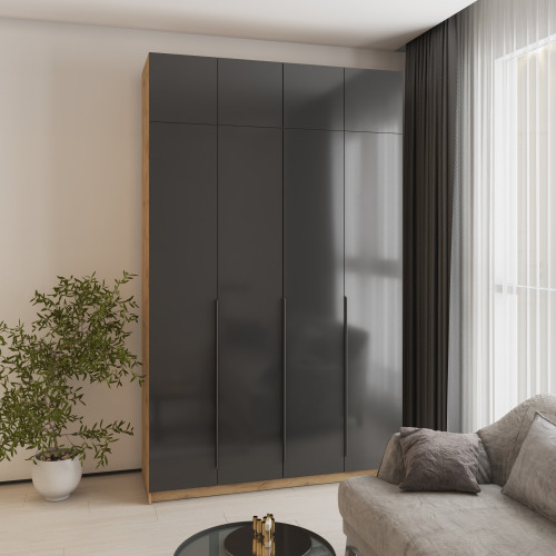 Шкаф 4-дверный с антресолью MebelStar Оскар Gloss BL-B, стандарт 160x52x260 см Дуб тахо/Черный (MBS-5507)