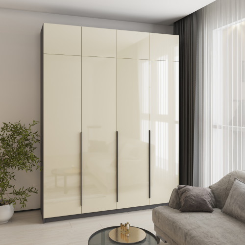 MebelStar 4-door wardrobe with mezzanine Oscar Gloss BL-B, set of shelves Anthracite/Almond, 200x52x260 cm (MBS-5557)