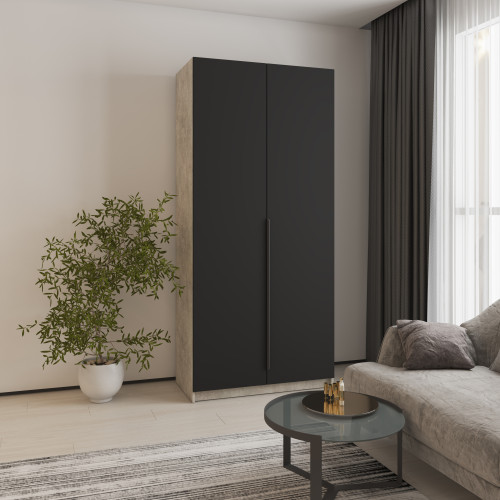 Шкаф 2-дверный MebelStar Оскар МДФ Ultra Mat BL-B, стандарт 100x52x220 см Бетон/Черный (MBS-5622)