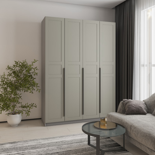 MebelStar 4-door wardrobe Oscar MDF Quadro BL-B, additional rod Gray mouse/Gray soft, 160x52x220 cm (MBS-6132)
