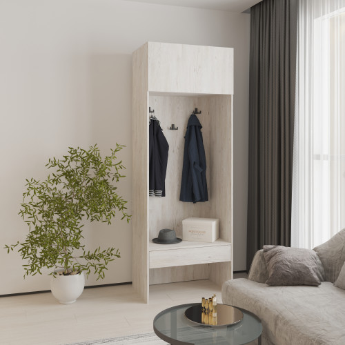 MebelStar Open cabinet with hooks Oscar chipboard Alaska gray, 80x52x220 cm (MBS-6803)