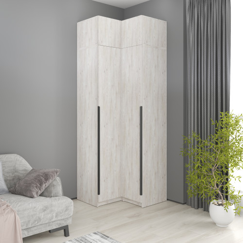 MebelStar Corner wardrobe with mezzanine Oscar chipboard BL-B, standard Alaska gray, 87x52x260 cm (MBS-6943)