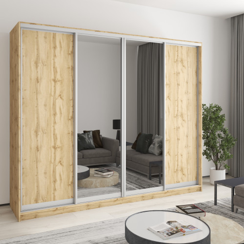 Шкаф-купе четырехдверный MebelStar Комбо AL 2ДСП/2 Зеркала 250x45x210 см Дуб тахо (MBS-12522)