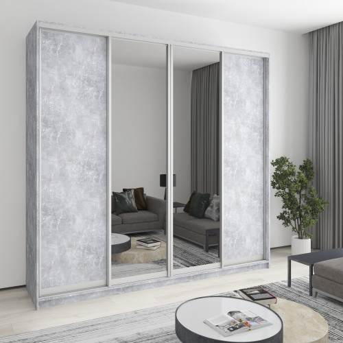Шкаф-купе четырехдверный MebelStar Комбо AL 2ДСП/2 Зеркала 250x60x240 см Бетон (MBS-13342)