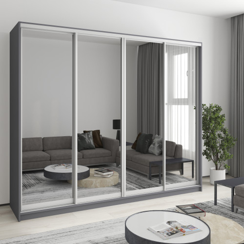 MebelStar Four-door wardrobe Standard AL 4 Mirrors Anthracite, 250x45x210 cm (MBS-12322)