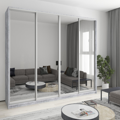 Шкаф-купе четырехдверный MebelStar Комбо AL 4 Зеркала 270x45x240 см Бетон (MBS-13412)