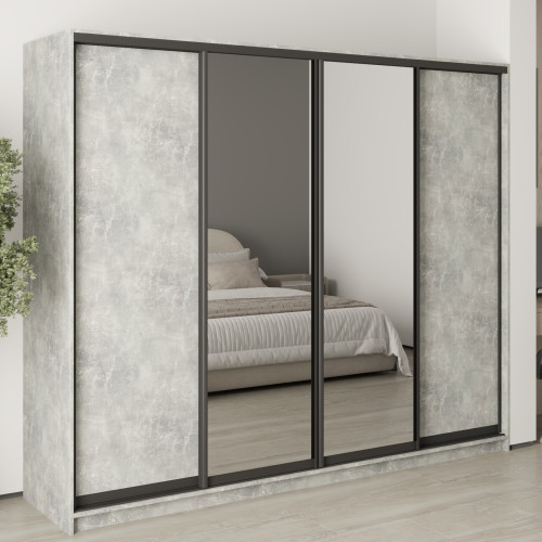 MebelStar Four-door wardrobe Combo BG 2DSP/2 Mirrors Concrete, 250x45x210 cm (MBS-12042)