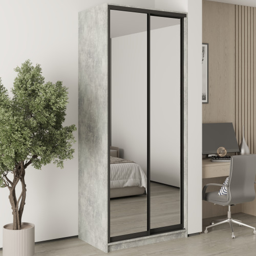MebelStar Two-door wardrobe Standard BG 2 Mirrors Concrete, 100x60x240 cm (MBS-10372)