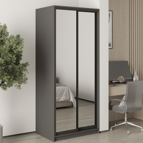Шкаф-купе двухдверный MebelStar Уни BG 2 Зеркала 90x45x210 см Антрацит (MBS-11412)