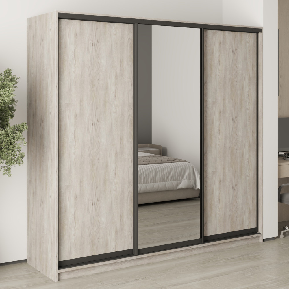MebelStar Three-door wardrobe Combo BG 2DSP/Mirror Alaska gray, 220x60x210 cm (MBS-9162)