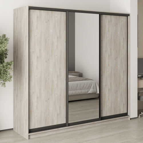 MebelStar Three-door wardrobe Combo BG 2DSP/Mirror Alaska gray, 220x60x210 cm (MBS-9162)