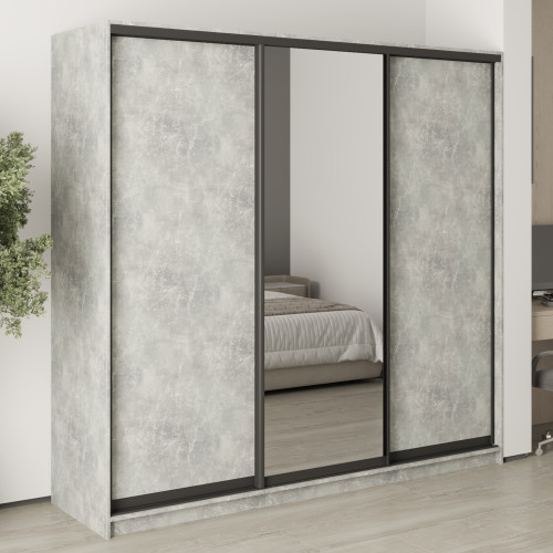 MebelStar Three-door wardrobe Combo BG 2DSP/Mirror Concrete, 220x45x210 cm (MBS-9132)