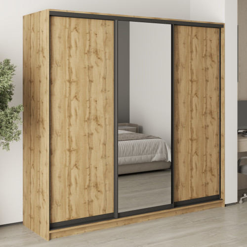 MebelStar Three-door wardrobe Combo BG 2DSP/Mirror Tahoe oak, 220x60x210 cm (MBS-9222)
